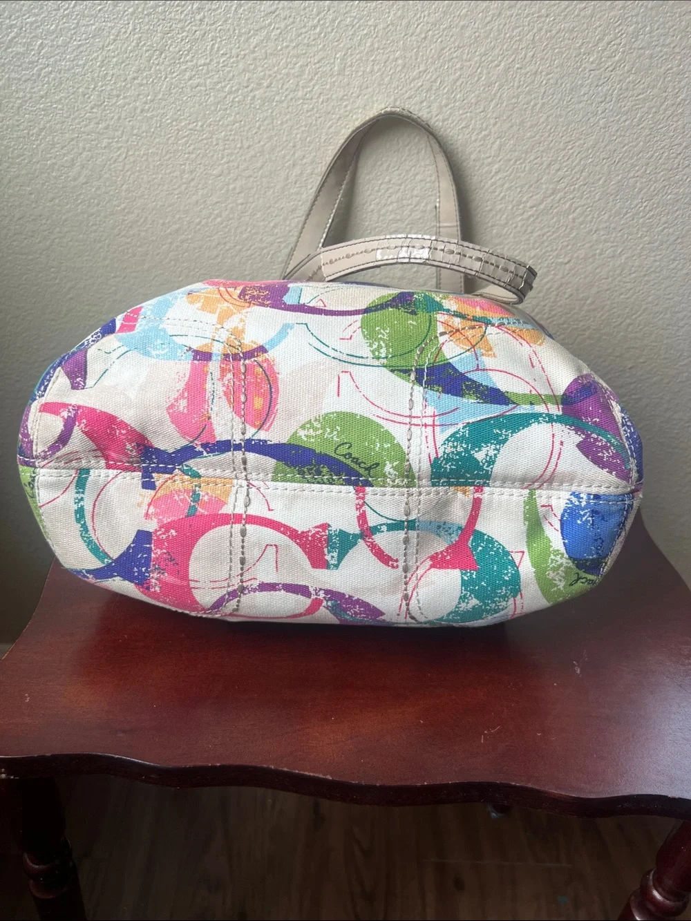 Coach Multicolor Circle Print Shoulder Bag with Silver Handles